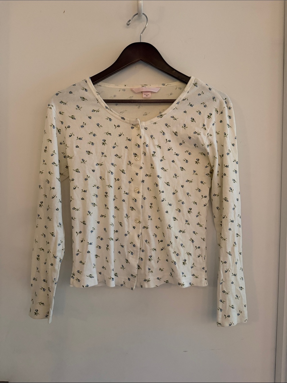 Vintage Y2K Cardigan XS Button Up Top Floral 100% Cotton Dainty Coquette White